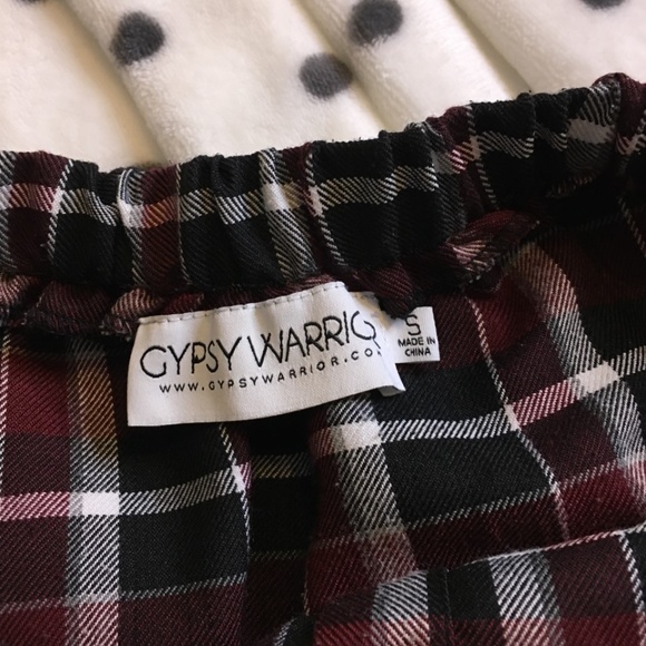 Gypsy Warrior - Burgundy Plaid Button-Front Skirt - Picture 3 of 3